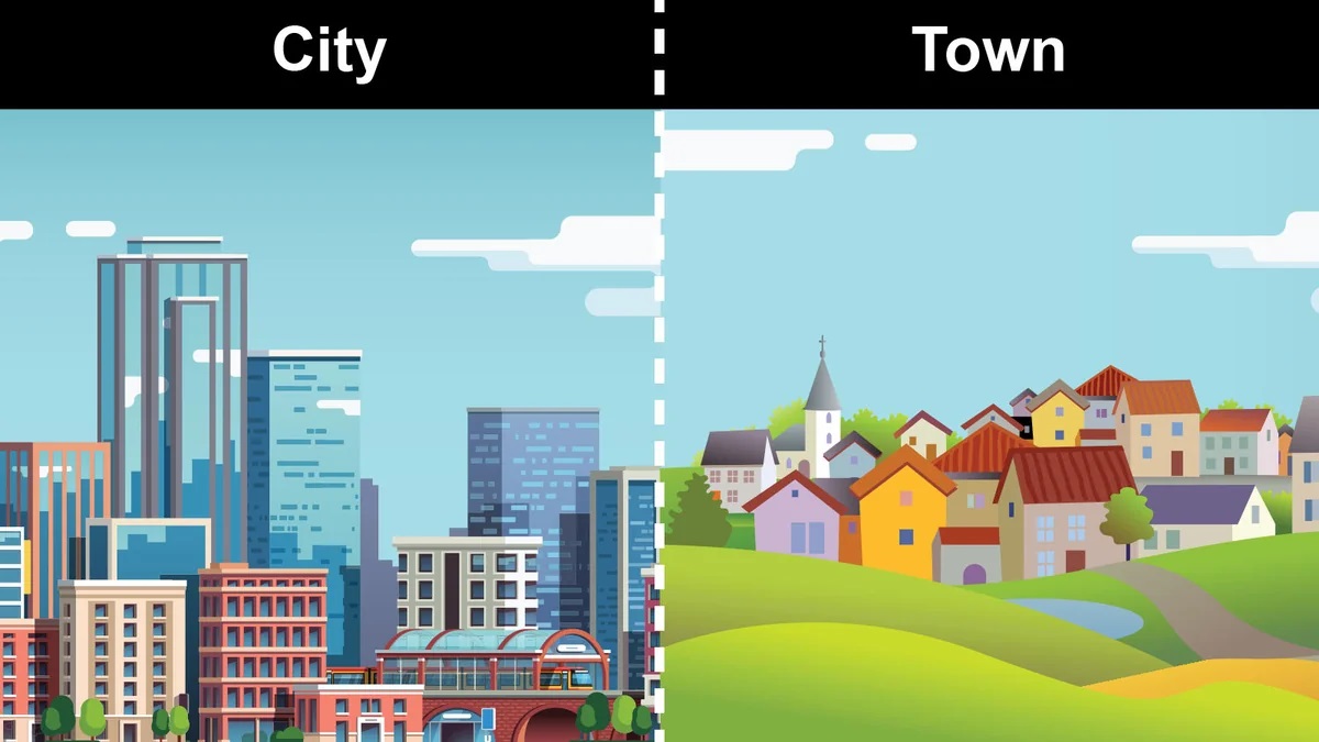 تفاوت بین کلمه ی City و Town و Village